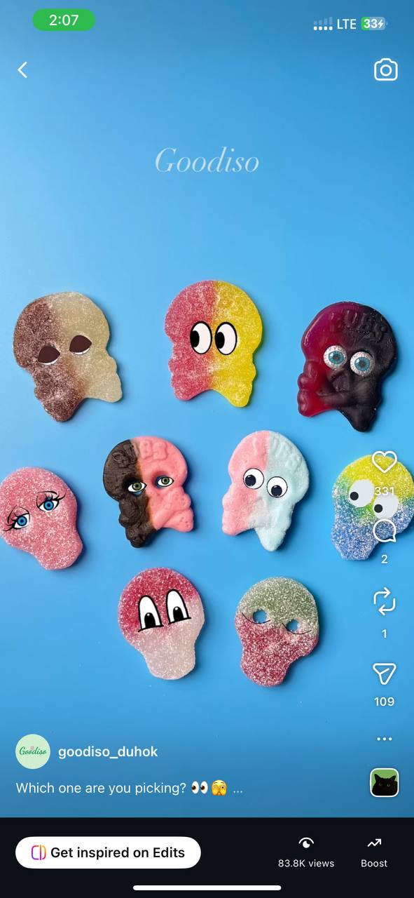 Goodiso Instagram post with candy characters