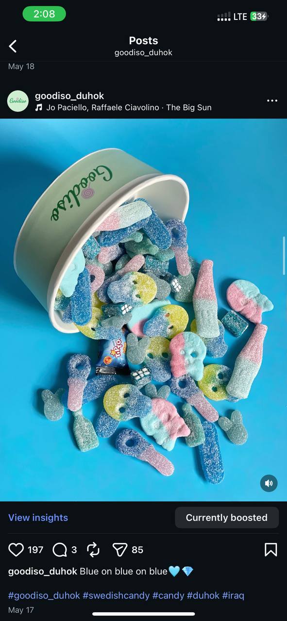 Goodiso Instagram post with blue candy